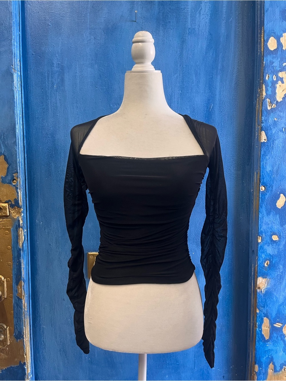 Adika Black Square-Neck Long Sleeve Top